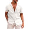 Men's Tops Casual Button Down Shirt Short Sleeve Beach Shirt Summer Mens Clothing - White, L