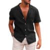 Men's Tops Casual Button Down Shirt Short Sleeve Beach Shirt Summer Mens Clothing - Black, S