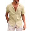Men's Tops Casual Button Down Shirt Short Sleeve Beach Shirt Summer Mens Clothing - Khaki, L