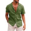 Men's Tops Casual Button Down Shirt Short Sleeve Beach Shirt Summer Mens Clothing - Army green, XL