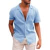Men's Tops Casual Button Down Shirt Short Sleeve Beach Shirt Summer Mens Clothing - Sky blue, XL