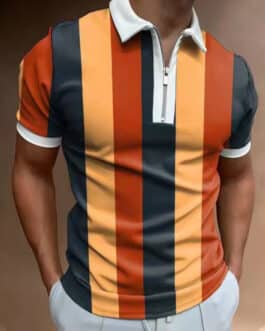 Men’s POLO Shirt Striped Printed Short Sleeve T-Shirt Lapel Shirt