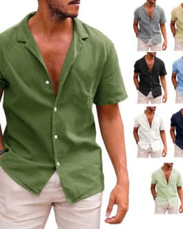 Men’s Tops Casual Button Down Shirt Short Sleeve Beach Shirt Summer Mens Clothing