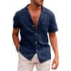 Men's Tops Casual Button Down Shirt Short Sleeve Beach Shirt Summer Mens Clothing - Navy blue, XXL