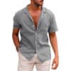Men's Tops Casual Button Down Shirt Short Sleeve Beach Shirt Summer Mens Clothing - Gray, XL