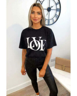 Ladies Oversized Love Print Slogan Short Sleeves T Shirt Top