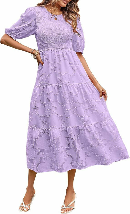 Summer Dress Floral Lace Short Sleeve High Waist - Image 4