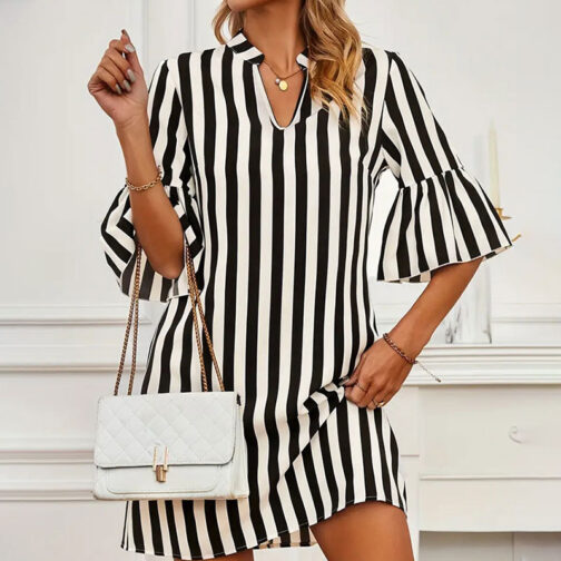 A- Line Skirt Half Sleeve Flared Sleeves Loose Short Skirt Dress - Image 2