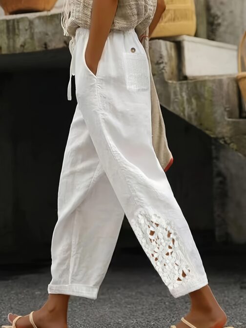 Women's Lace Stitching Drawstring Straight Casual Pants - Image 5