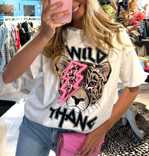 Ladies Oversized Tiger Lightning Wild Thang Short Sleeves T Shirt Top - Image 2