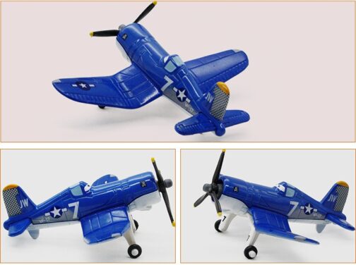Blue toy airplane model with propeller