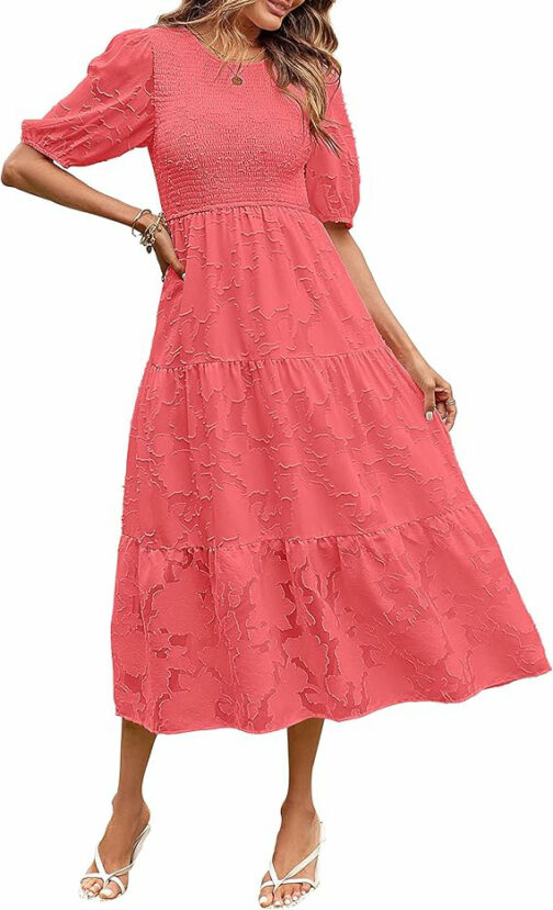 Summer Dress Floral Lace Short Sleeve High Waist - Image 8
