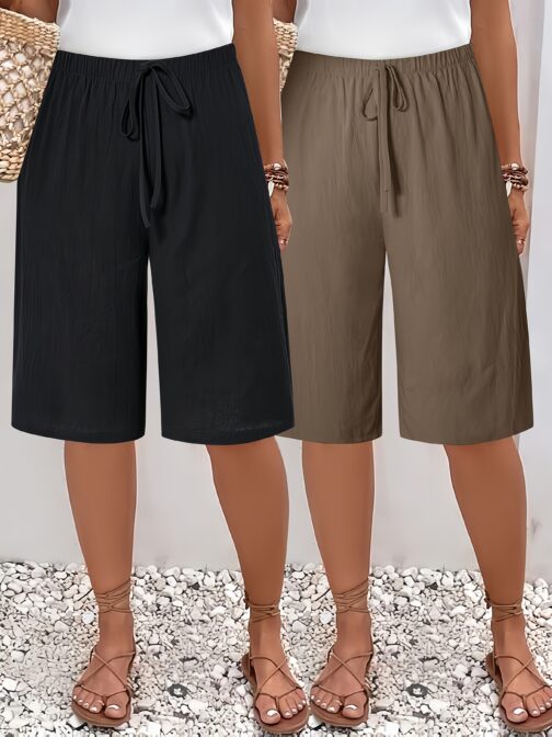 2PCs Plus Size WOMEN'S Shorts-casual Beach Pants - Image 5