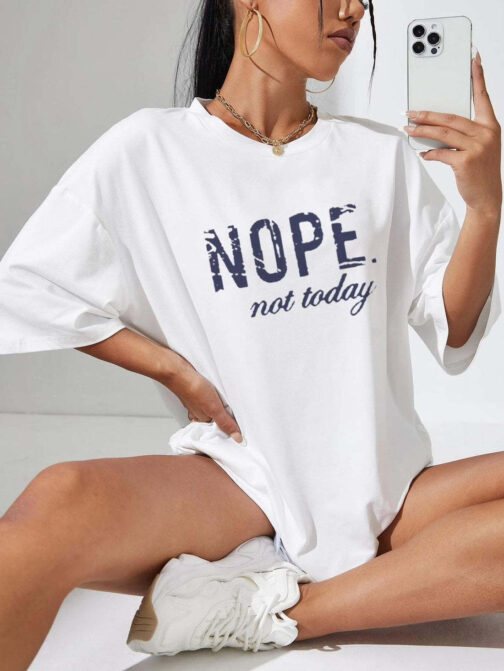 Ladies Oversized Nope Not Today Identical Graphic Print Short Sleeves T Shirt Top - Image 2