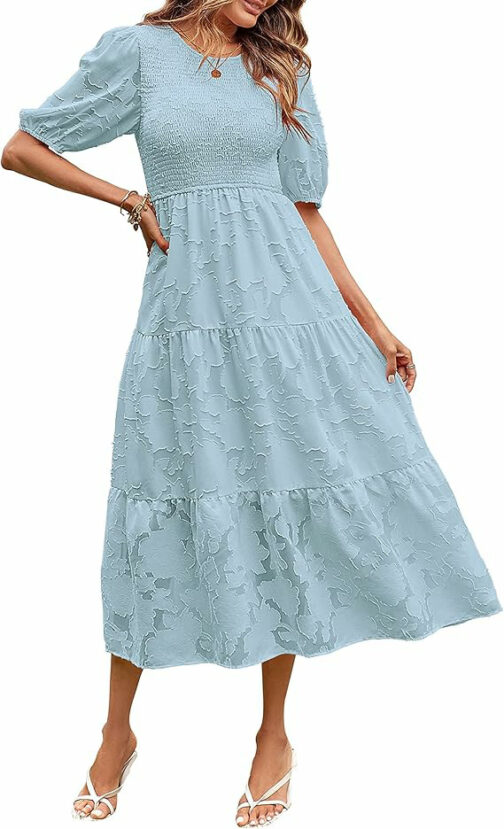 Summer Dress Floral Lace Short Sleeve High Waist - Image 10