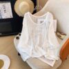 Flab Hiding Sun Protective Blouse Round Neck Design Long Sleeve Top - White, M