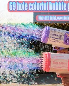 Bubble Gun Rocket 69 Holes Soap Bubbles Machine Gun Shape Automatic Blower With Light Toys For Kids Pomperos