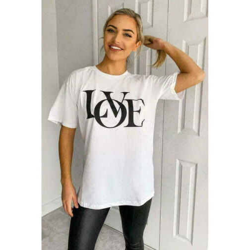Ladies Oversized Love Print Slogan Short Sleeves T Shirt Top - Image 4