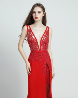 Lace Beaded Toast Dress Temperament Long Style