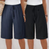 2PCs Plus Size WOMEN'S Shorts-casual Beach Pants - Navy Blue and Black, 2XL