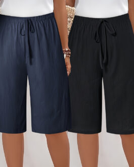 2PCs Plus Size WOMEN’S Shorts-casual Beach Pants