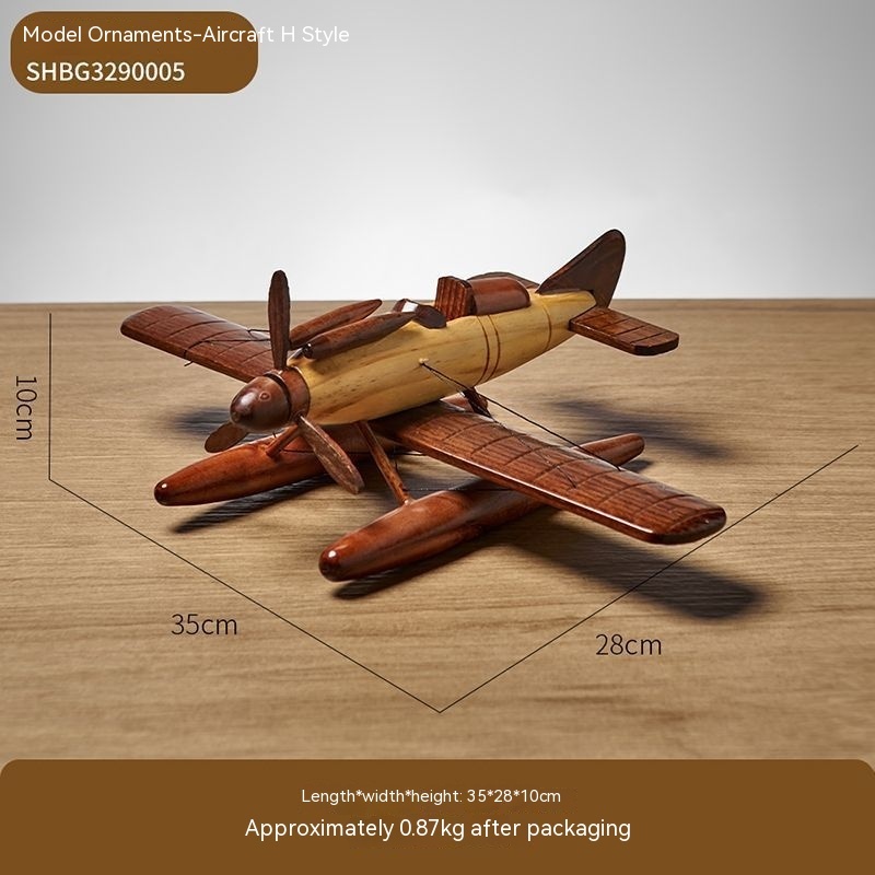 Wooden aircraft model with dimensions and packaging weight.