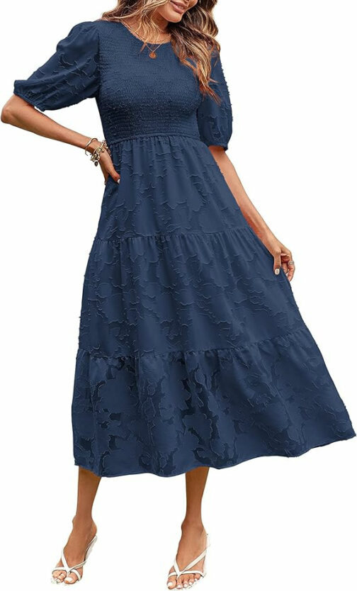 Summer Dress Floral Lace Short Sleeve High Waist - Image 6