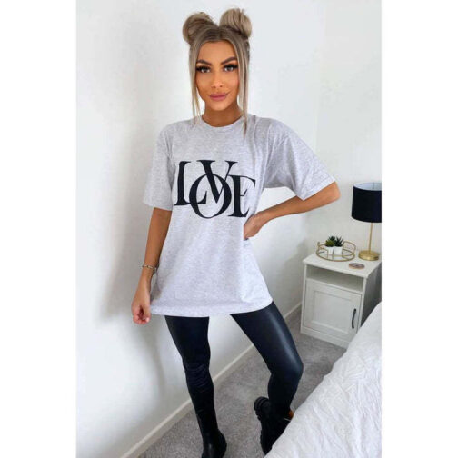 Ladies Oversized Love Print Slogan Short Sleeves T Shirt Top - Image 3