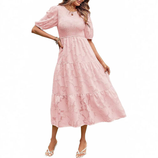 Summer Dress Floral Lace Short Sleeve High Waist - Image 7