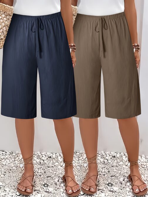 2PCs Plus Size WOMEN'S Shorts-casual Beach Pants - Image 3