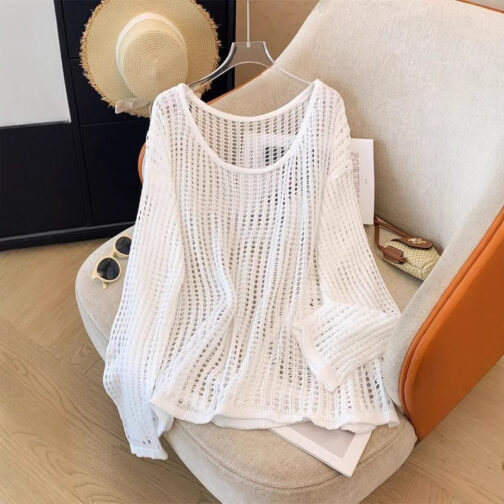 Flab Hiding Sun Protective Blouse Round Neck Design Long Sleeve Top - Image 3