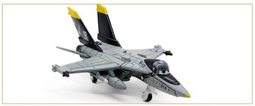 Toy fighter jet on display