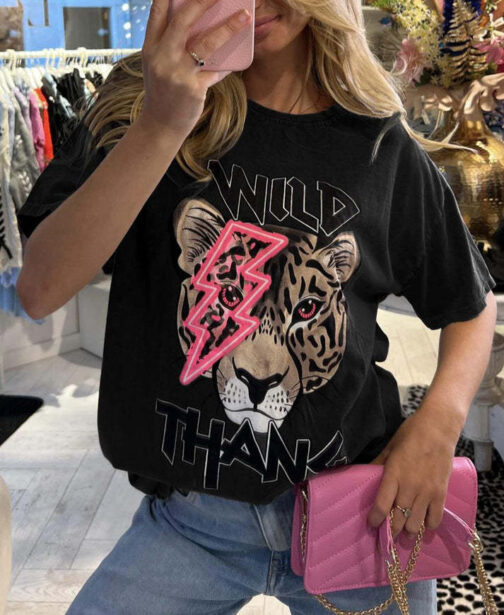 Ladies Oversized Tiger Lightning Wild Thang Short Sleeves T Shirt Top - Image 4