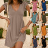 Beach Casual Deep V-neck Pleated Ruffle Sleeve Baggy Tank Dress