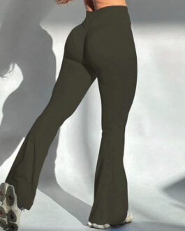 Yoga Rear Wrinkle Slim Fit Bell-bottom Pants Sports Quick-drying Sweat Absorbent Peach Hip Tight Pants