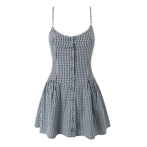 Plaid Suspender Skirt for Women Street Style Mid Waist Sleeveless Dress in Gray and Pink - Image 2