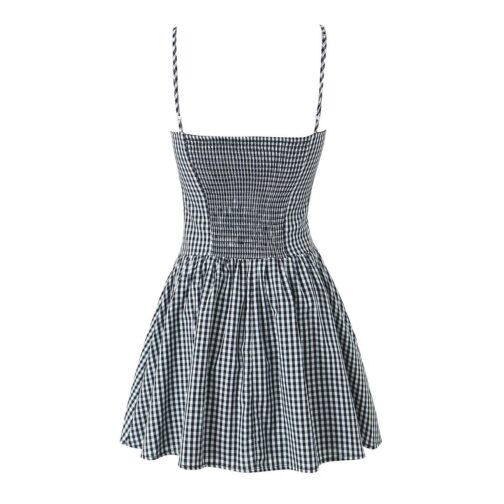 Plaid Suspender Skirt for Women Street Style Mid Waist Sleeveless Dress in Gray and Pink - Image 3