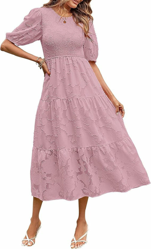 Summer Dress Floral Lace Short Sleeve High Waist - Image 3