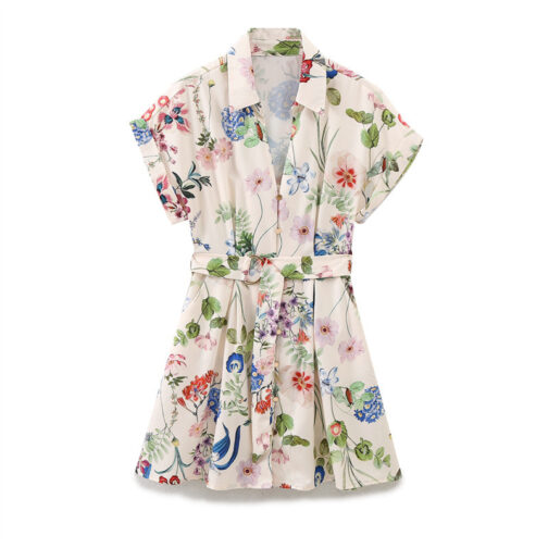 Floral Printed Silk Satin Texture Dress - Image 6