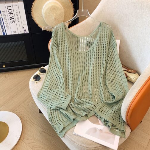 Flab Hiding Sun Protective Blouse Round Neck Design Long Sleeve Top - Image 9