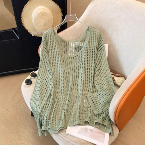 Flab Hiding Sun Protective Blouse Round Neck Design Long Sleeve Top - Image 5