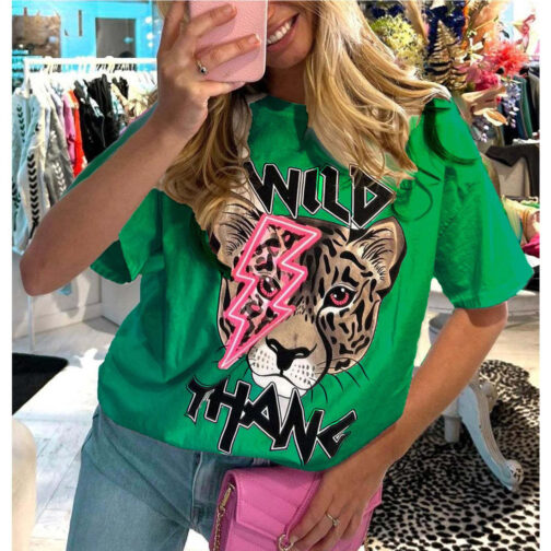Ladies Oversized Tiger Lightning Wild Thang Short Sleeves T Shirt Top - Image 3