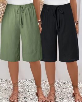 2PCs Plus Size WOMEN’S Shorts-casual Beach Pants