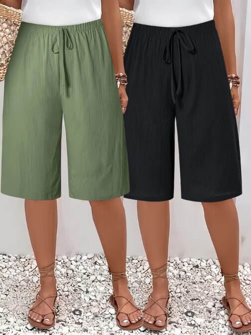 2PCs Plus Size WOMEN'S Shorts-casual Beach Pants - Image 2