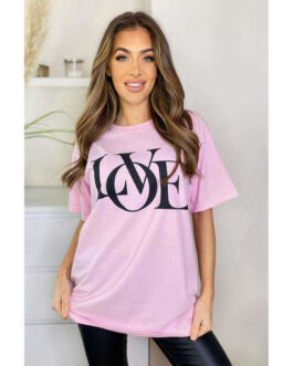 Ladies Oversized Love Print Slogan Short Sleeves T Shirt Top