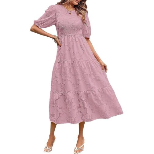 Summer Dress Floral Lace Short Sleeve High Waist - Image 9