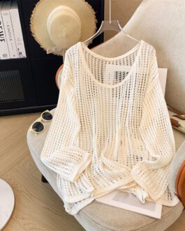 Flab Hiding Sun Protective Blouse Round Neck Design Long Sleeve Top