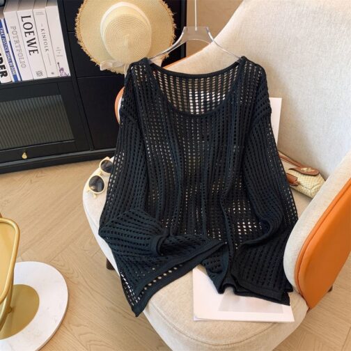 Flab Hiding Sun Protective Blouse Round Neck Design Long Sleeve Top - Image 2