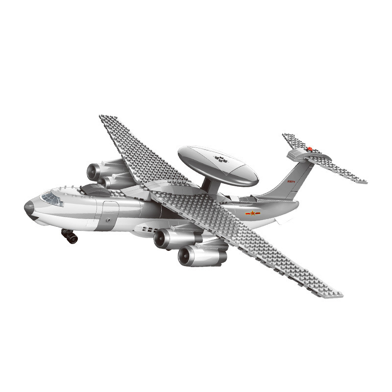 Toy brick model airplane with radar dome.