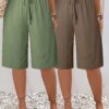 2PCs Plus Size WOMEN'S Shorts-casual Beach Pants - Green and Coffee, L